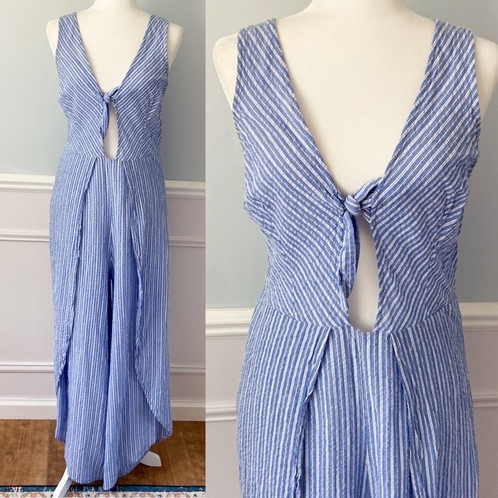 Skylar & Jade Jumpsuit Wide-Leg Split Thigh Size XL Cotton Nautical Boho Cottage
